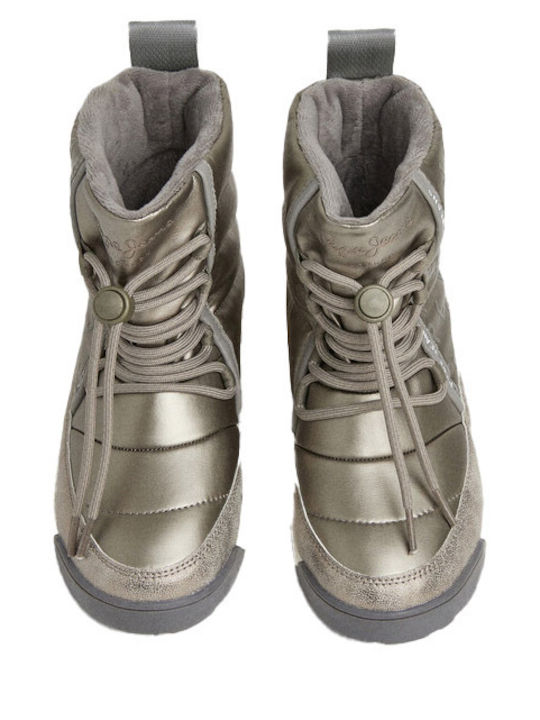 Kinderstiefel Schnee mit Schnürsenkeln Silber