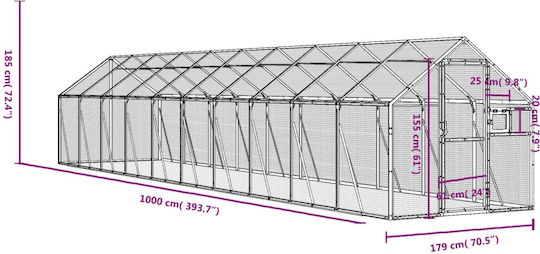 vidaXL Κλουβί Πτηνών 179εκ. Ασημί