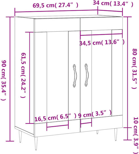 Sideboard Wood & Metal Καπνιστή Δρυς 69.5x34x90cm