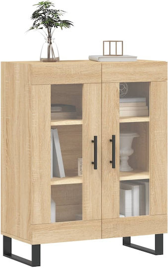 Living Room Display Cabinet from Wood and Metal with Brown Glass 69.5x34x90cm