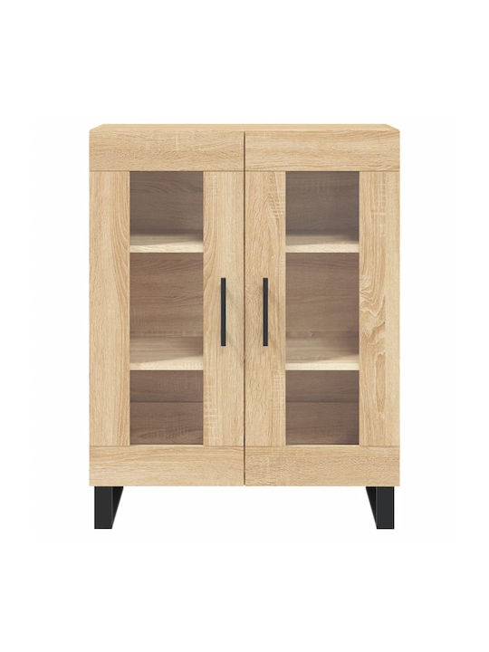Floor-standing Living Room Display Cabinet made of Wood & Metal with Glass Brown 69.5x34x90cm