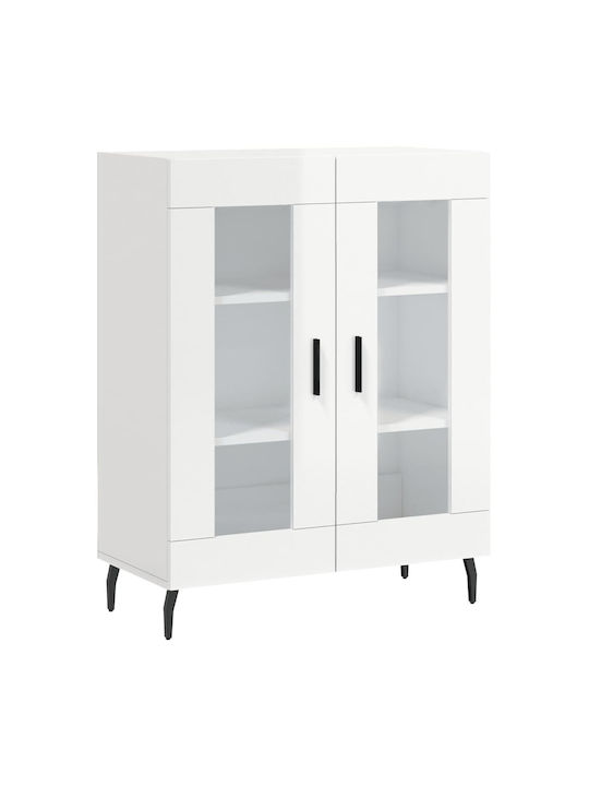 Floor Particle Board / Metallic Living Room Display Cabinet with Glass White 69.5x34x90cm