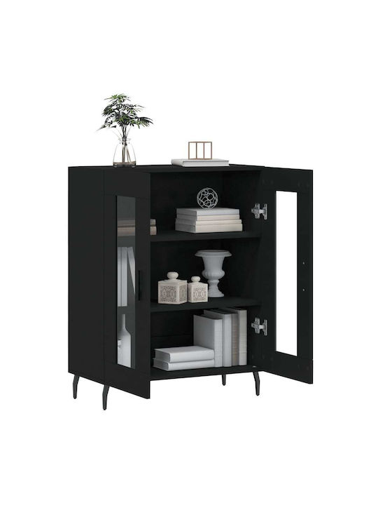 Bodenstehend Wohnzimmer Vitrine aus Holz & Metall mit Glas Schwarz 69.5x34x90cm