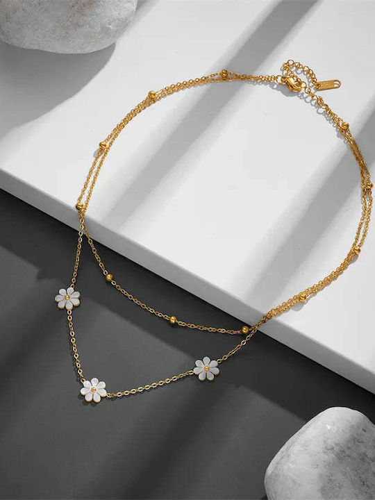 Charmy Charm mit Design Blume aus Vergoldet Stahl mit Perlen