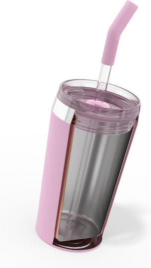 Sigg Glass Thermos Stainless Steel 450ml Pink with Straw