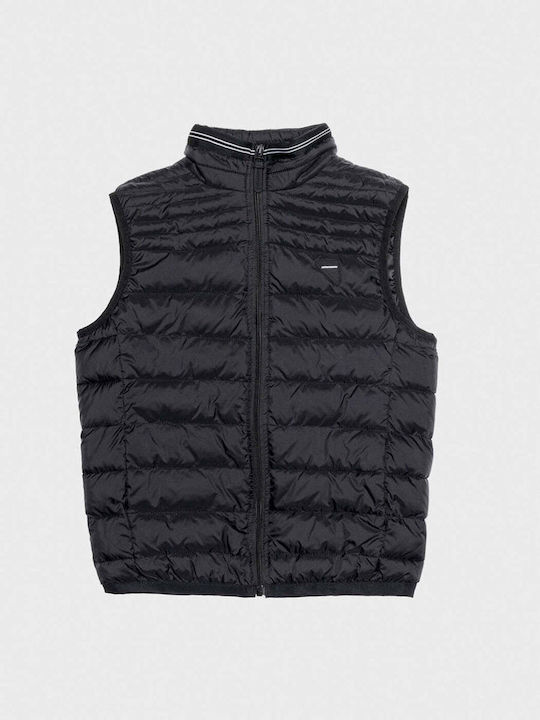 Kids' Quilted Jacket Sleeveless Short with Lining & Hood Black