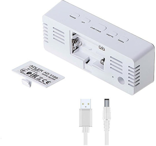 Adler Adler Tischuhr Digital LED Kunststoff mit Wecker Weiß AD 1189W