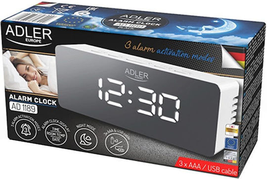 Adler Adler Tischuhr Digital LED Kunststoff mit Wecker Weiß AD 1189W