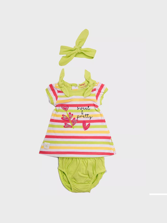 Babybol Kids Dress Set with Accessories Striped Short Sleeve Multicolour