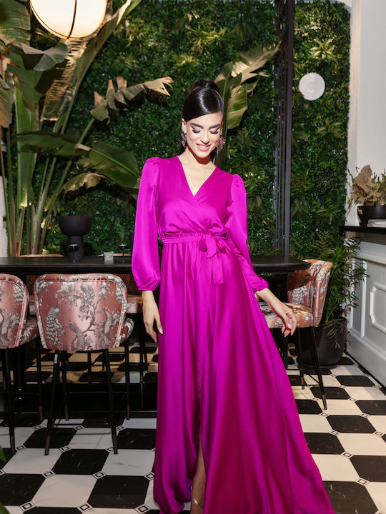 Maxi Dress for Wedding / Baptism Satin Fuchsia