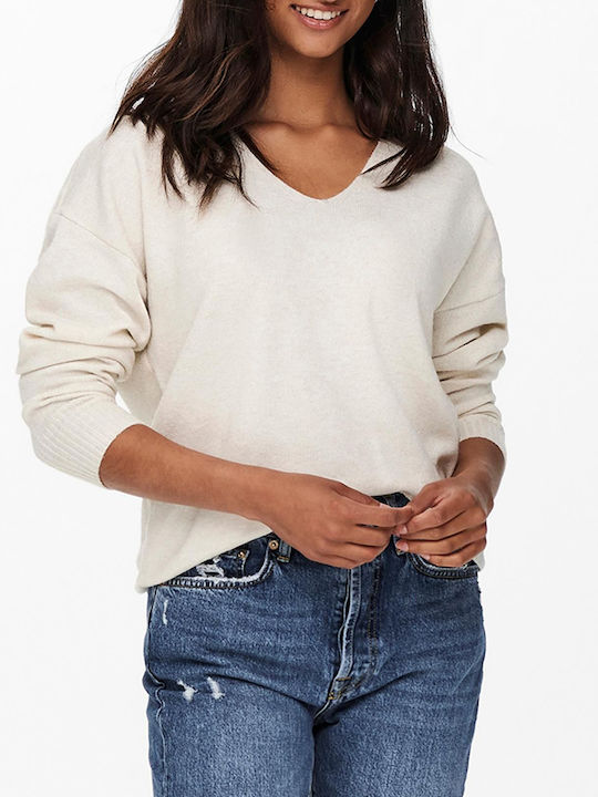 Life Damen Langarm Pullover mit V-Ausschnitt Ecru