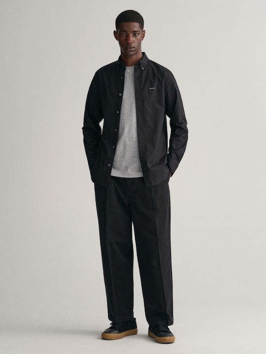 Long Sleeve Cotton Shirt in Regular Fit Black