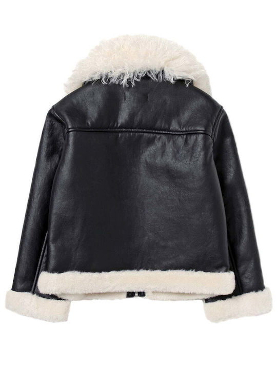 Kids Coat Short with Lining Hooded Black