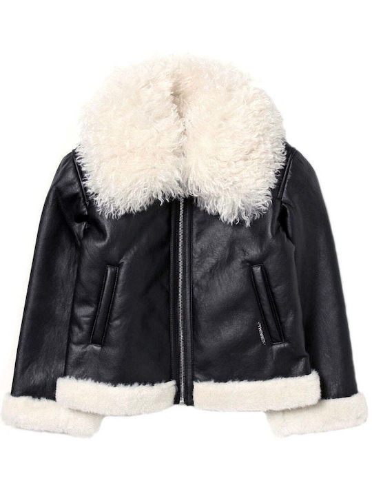 Kids Coat Short with Lining Hooded Black