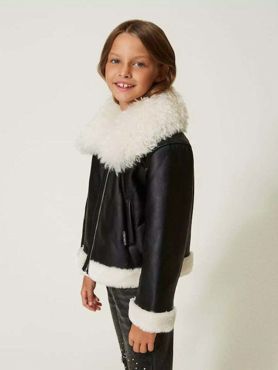 Kids Coat Short with Lining Hooded Black