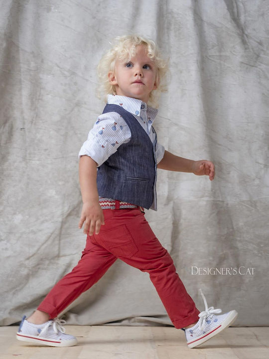 Designer's Cat Boys Baptism Suit with Vest 5pcs Blue