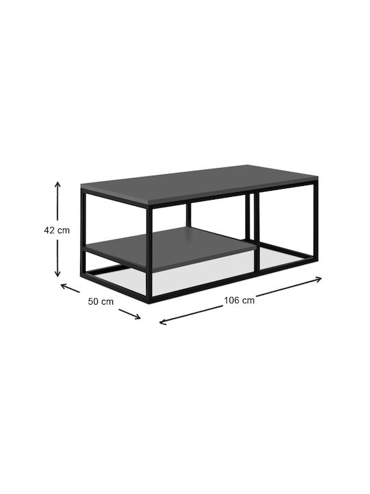 Rechteckiger Zentral Kaffeetisch Kane Holz Anthrazit M106xL50xH42cm