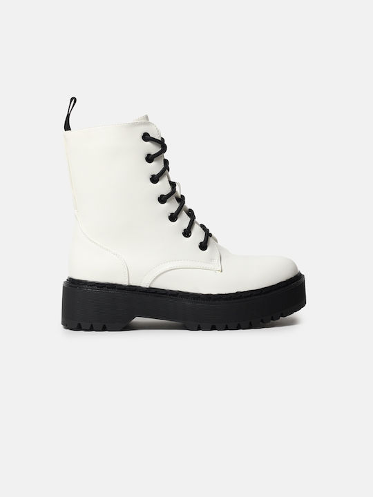 InShoes Women's Combat Boots White