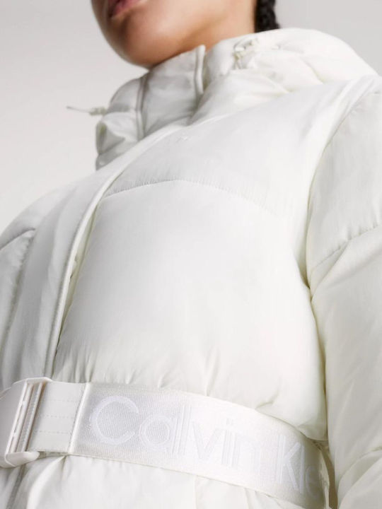 Women's Short Puffer Jacket for Spring or Autumn White