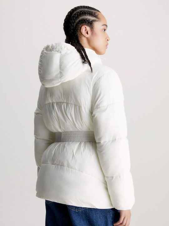 Women's Short Puffer Jacket for Spring or Autumn White