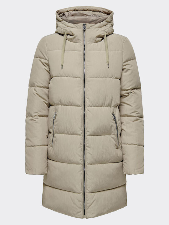 Dolly Women's Long Puffer Jacket for Spring or Autumn with Hood Weathered Teak