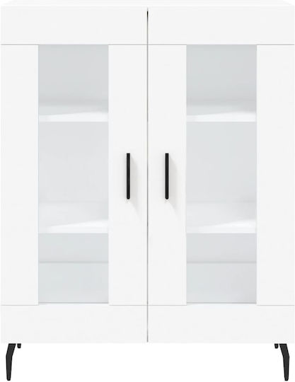 Living Room Display Cabinet Made of Particle Board with Windowed White 69.5x34x90cm
