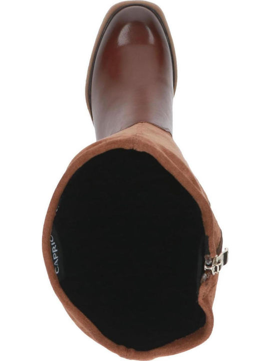 Leder Damenstiefel mit hohem Absatz Braun