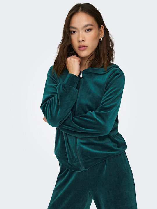 Rebel Women's Sweatshirt Jacket Velvet Hooded Green