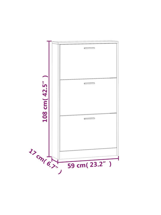 Wooden Shoe Organizer with 3 Shelves White 59x17x108cm