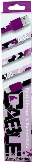 Chengxin Army Print Flat USB-A la Cablu Lightning Violet 1m