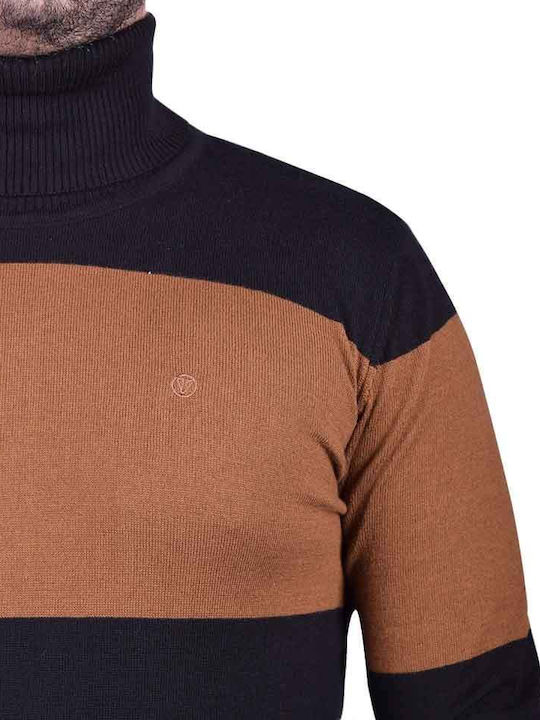 VITTORIO KNITTED TURTLENECK WITH STRIPE K4195.BLACK-BROWN