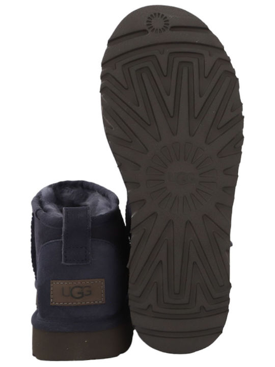 Ugg Australia Classic Ultra Mini Δερμάτινα Γυναικεία Μποτάκια με Γούνα Μπλε