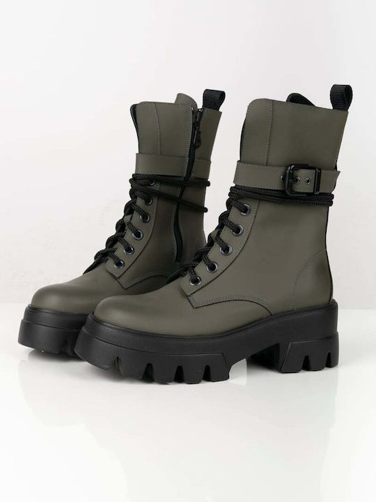 CATARINA MARTINS BOOTS WITH ZIPPER ON THE SIDE 100% LEATHER & STRAP WITH BUCKLE BONUM MID 68.GREEN 330