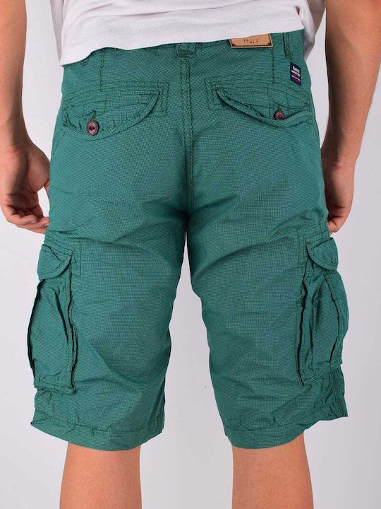 PETROL SHORTS WITH EXTERNAL CARGO POCKETS WITH MICRO CHECK GREEN-BLUE 100%COTTON REGULAR LINE M-SS15-SHO533.663 BRIGHT GREE