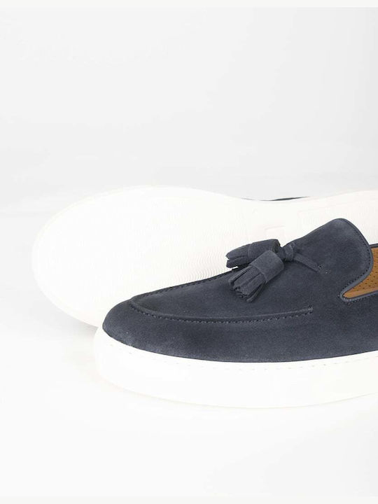 CALCE LOAFER SUEDE DARK BLUE WITH WHITE SOLE AND TASSELS 547.BLUE