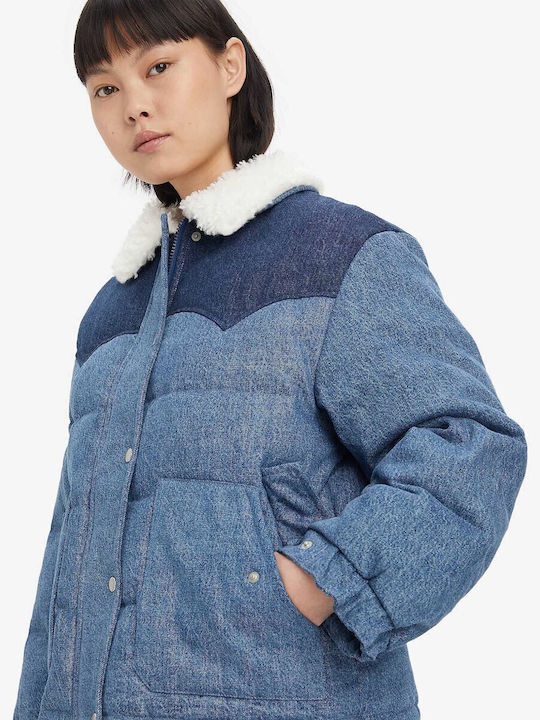 Dance Club Party Kurz Damen Puffer Jacke Blau