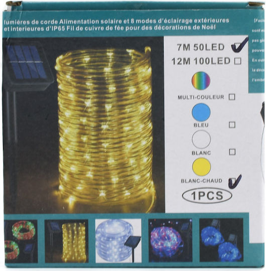 Christmas Light Tube Warm White Solar 50 Light Bulbs 7m IP65