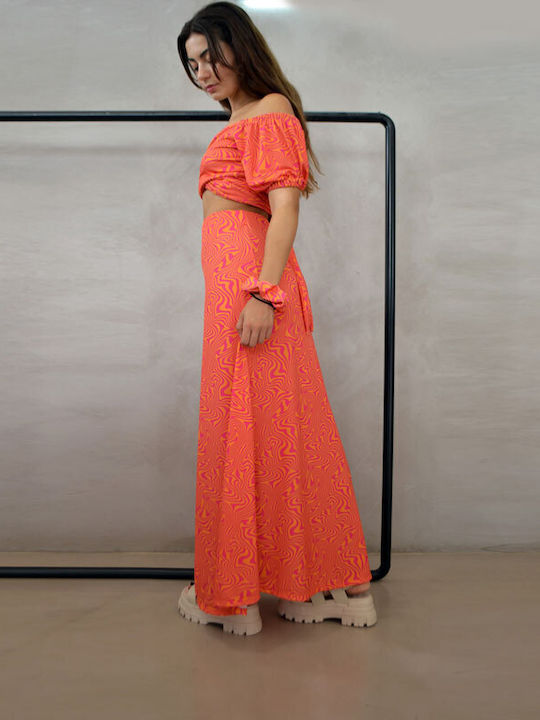 ILLUSION RT LONG SKIRT STRIPES ORANGE MAGENTA LONG SKIRT ORANGE