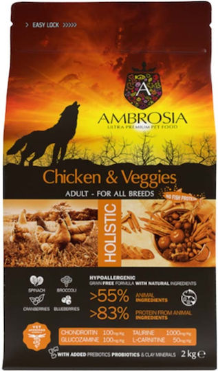 Ambrosia Chicken & Veggies 12kg Ξηρά Τροφή χωρίς Σιτηρά για Ενήλικους Σκύλους με Κοτόπουλο και Λαχανικά