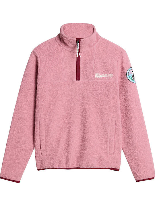 Χειμερινή Γυναικεία Fleece Μπλούζα Μακρυμάνικη με Φερμουάρ Ροζ