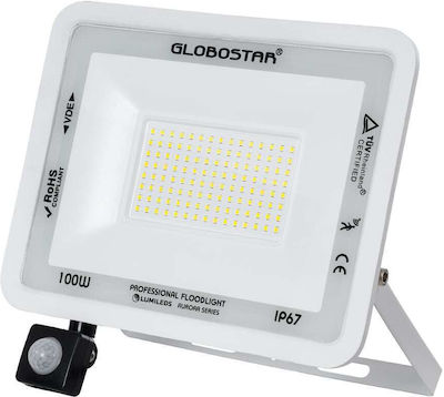 GloboStar Atlas Wasserdicht LED Flutlicht 100W Kaltweiß 6000K mit Bewegungssensor IP67
