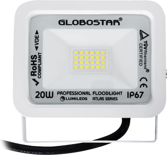 GloboStar Atlas Waterproof LED Floodlight 20W Cold White 6000K IP67