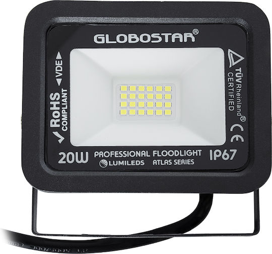 GloboStar Atlas Waterproof LED Floodlight 20W Cold White 6000K IP67