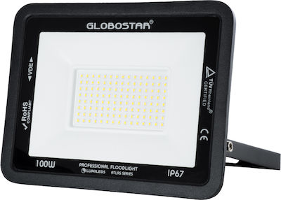 GloboStar Atlas Στεγανός Προβολέας LED 100W Φυσικό Λευκό 4500K IP67