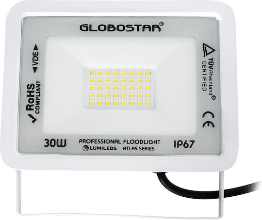 GloboStar Atlas Waterproof LED Floodlight 30W Natural White 4500K IP67