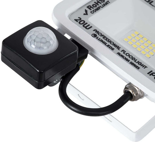 GloboStar Aurora Waterproof LED Flood Light 20W Cold White 6000K with Motion Sensor IP67