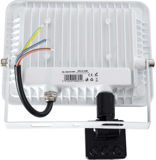 GloboStar Aurora Στεγανός Προβολέας LED 30W Ψυχρό Λευκό 6000K με Αισθητήρα Κίνησης IP67