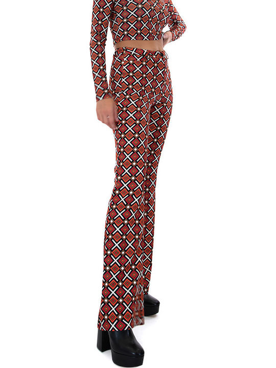 Damen Hoch tailliert Stoff Hose in Geradem Schnitt Rot