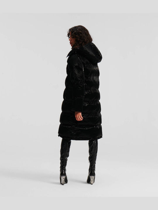 Karl Lagerfeld Women's Long Puffer Jacket for Spring or Autumn Black