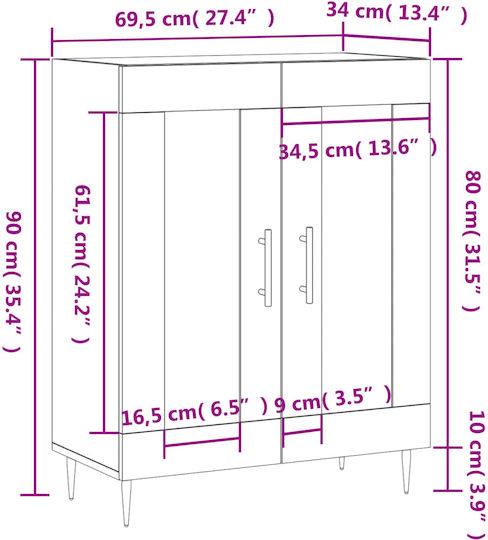Sideboard Wooden Καπνιστή Δρυς 69.5x34x90cm